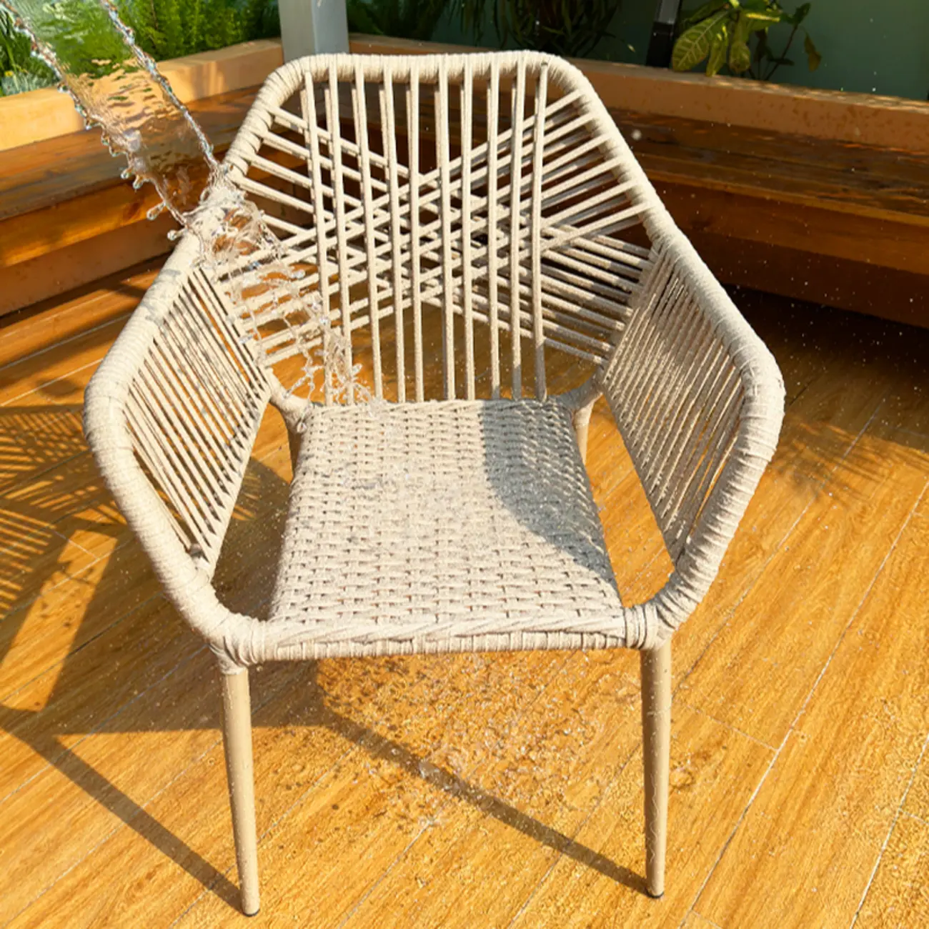 7-Piece Outdoor Dining Set: Round Table & 6 Rope Chairs Image - 2 | homeyfad