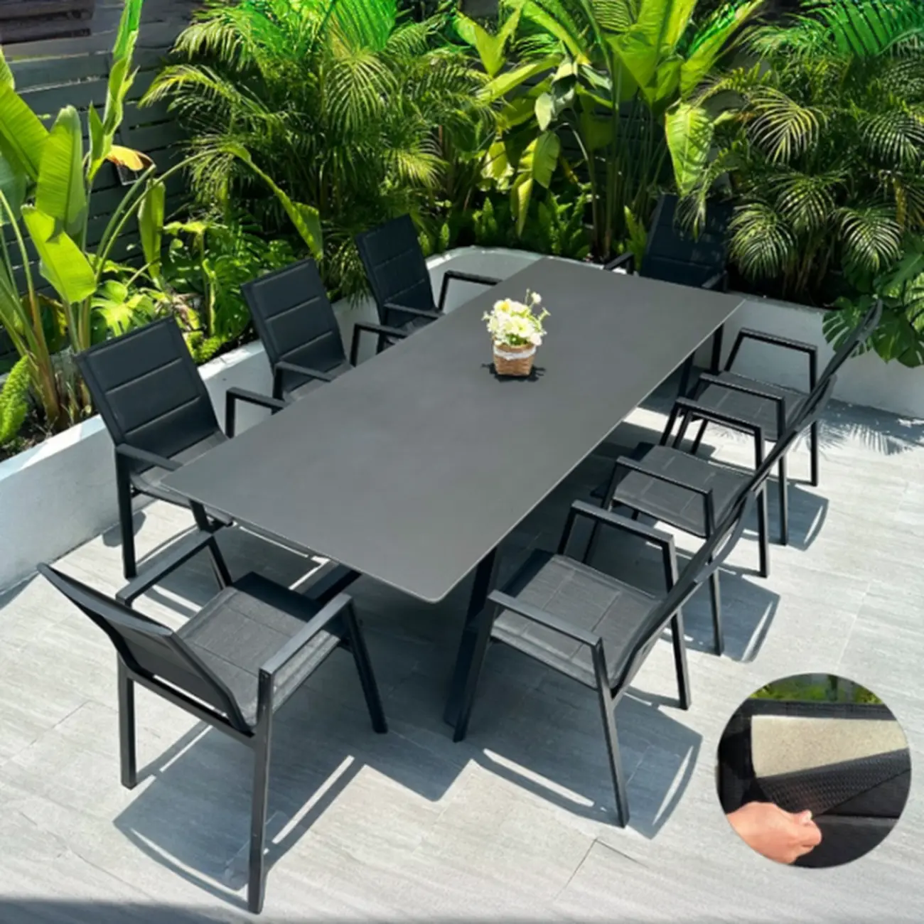 Black Modern Patio Dining Set Aluminum & Padded Sling Image - 1 | homeyfad