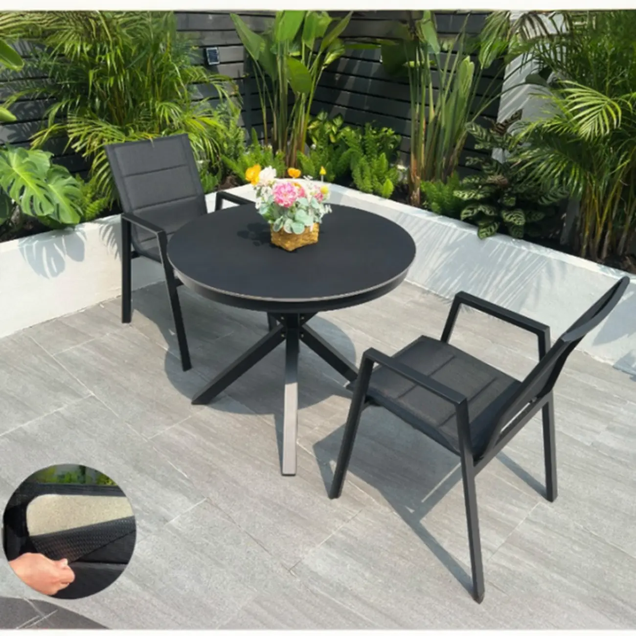 Black Modern Patio Dining Set Aluminum & Padded Sling Image - 2 | homeyfad
