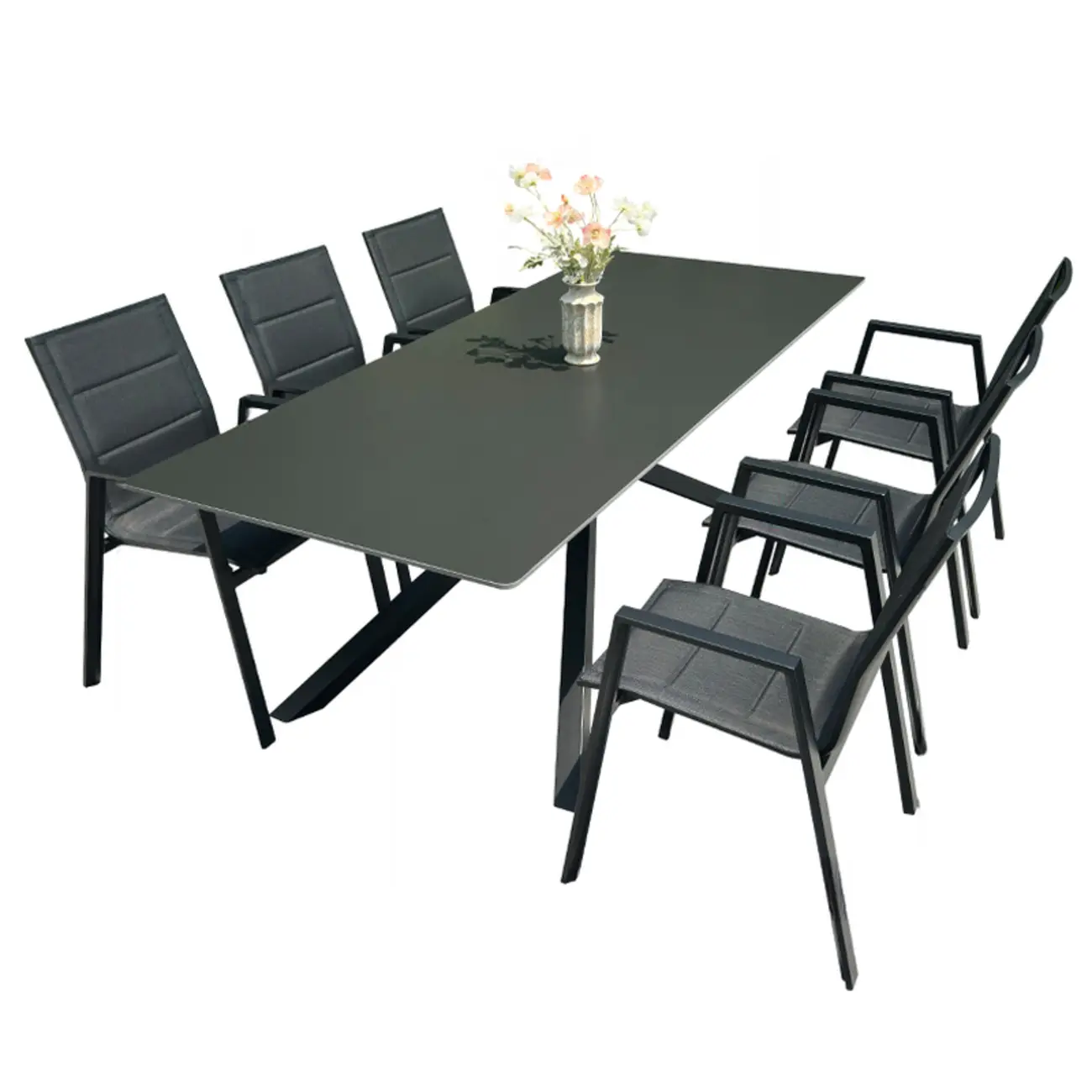 Black Modern Patio Dining Set Aluminum & Padded Sling Image - 4 | homeyfad