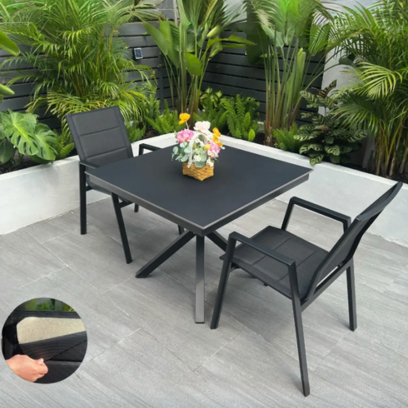 Black Modern Patio Dining Set Aluminum & Padded Sling Image - 5 | homeyfad