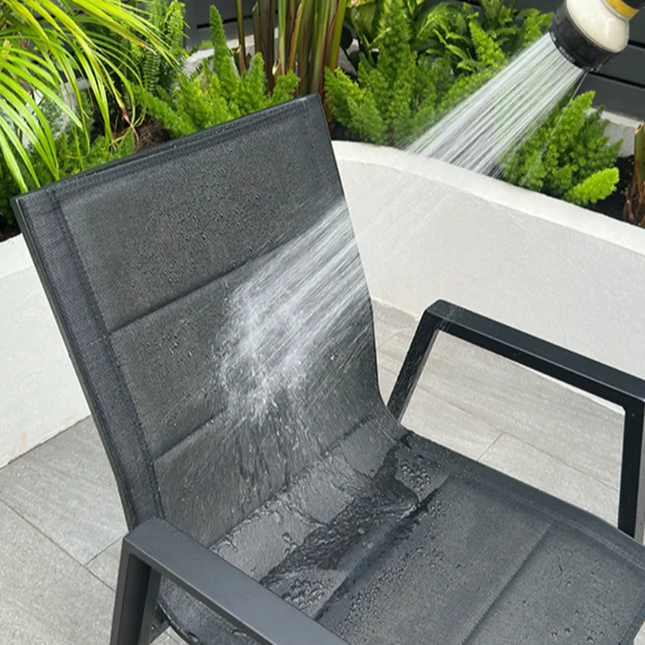 Black Modern Patio Dining Set Aluminum & Padded Sling Image - 6 | homeyfad