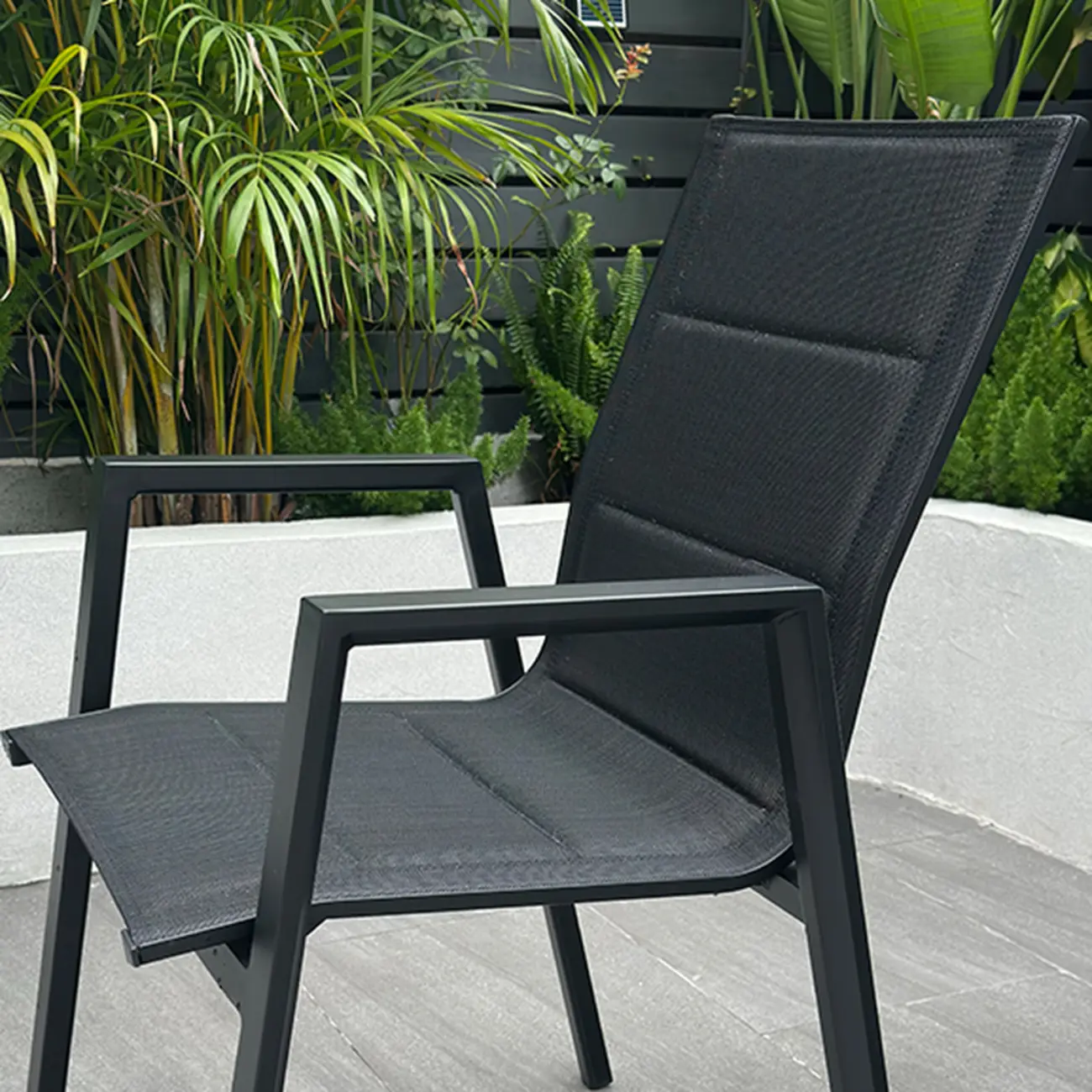 Black Modern Patio Dining Set Aluminum & Padded Sling Image - 8 | homeyfad