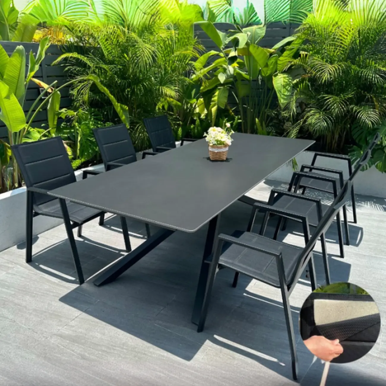 Black Modern Patio Dining Set Aluminum & Padded Sling Image - 15 | homeyfad