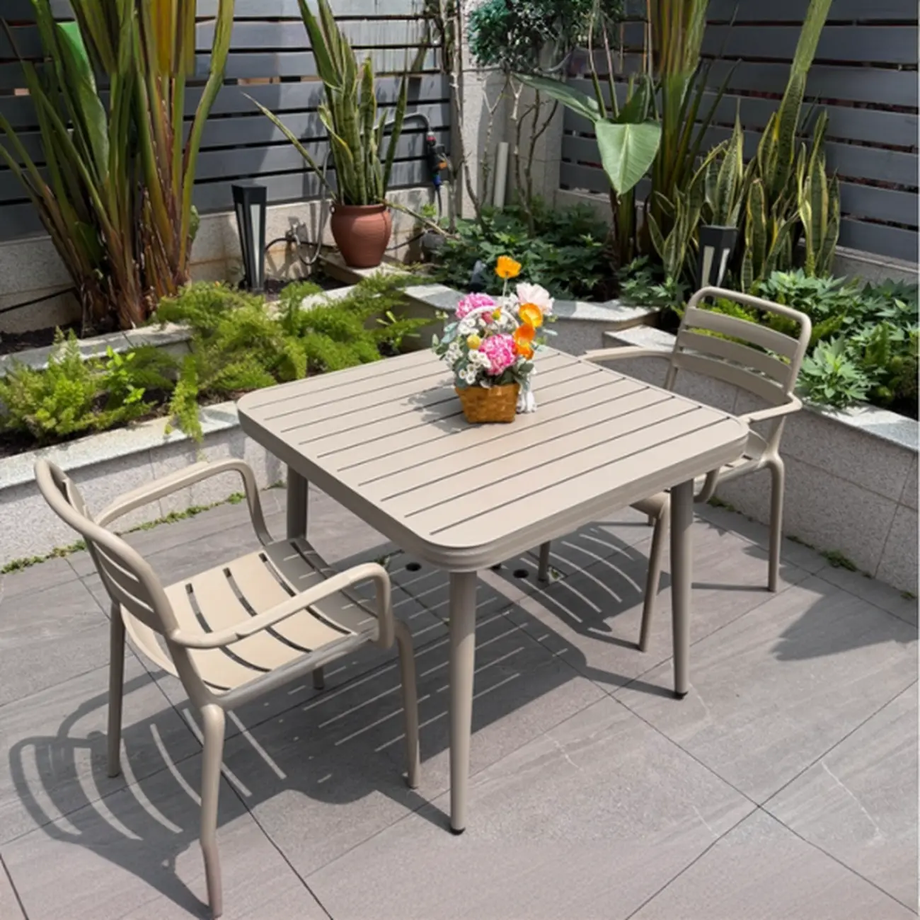 Rectangle Beige Modern Metal Outdoor Dining Set Image - 14 | homeyfad