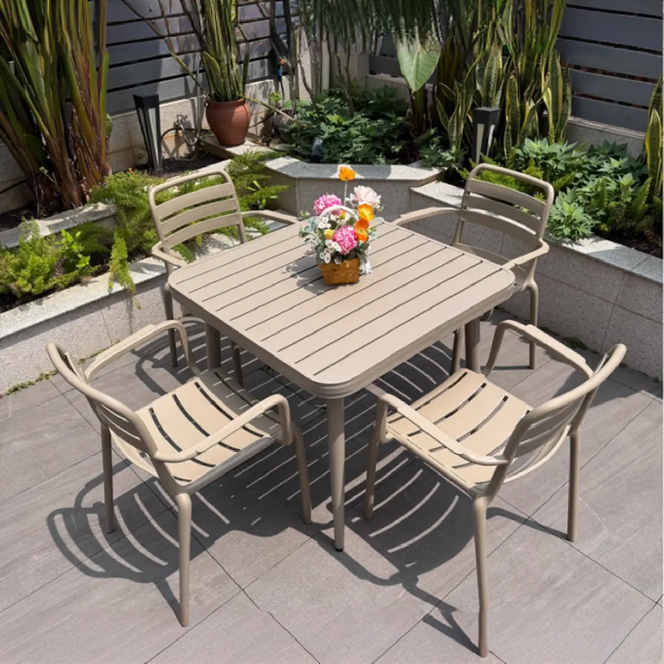 Rectangle Beige Modern Metal Outdoor Dining Set Image - 15 | homeyfad