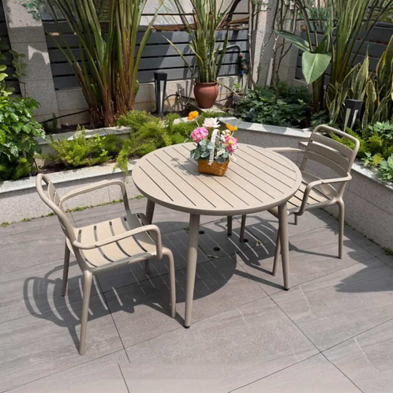 Rectangle Beige Modern Metal Outdoor Dining Set Image - 16 | homeyfad