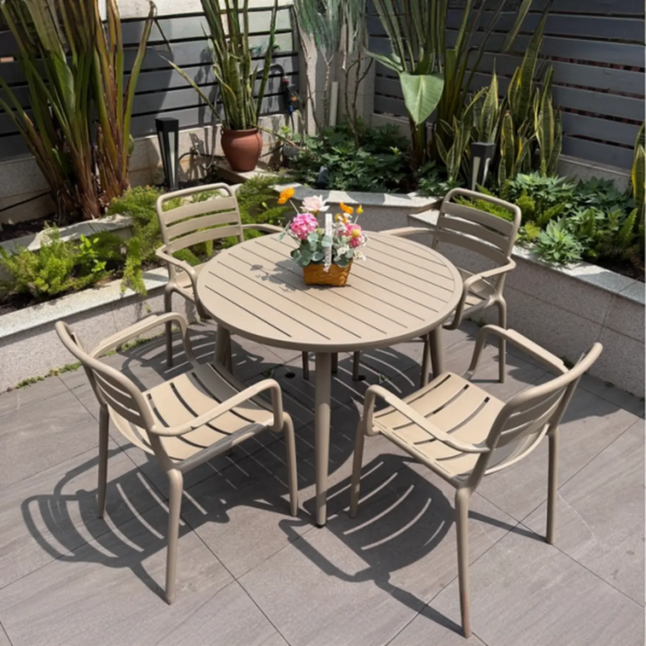 Rectangle Beige Modern Metal Outdoor Dining Set Image - 17 | homeyfad