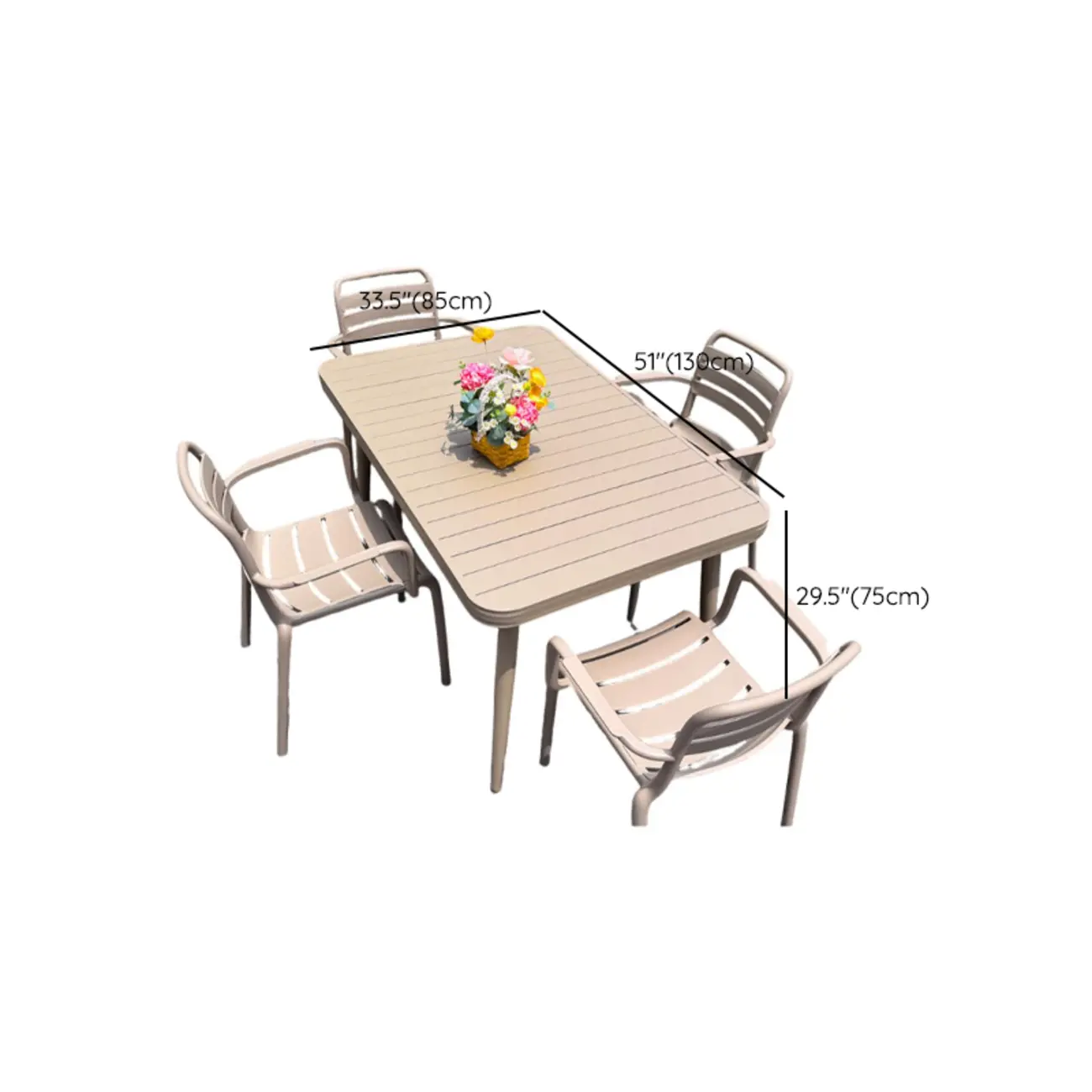 Rectangle Beige Modern Metal Outdoor Dining Set Image - 23 | homeyfad