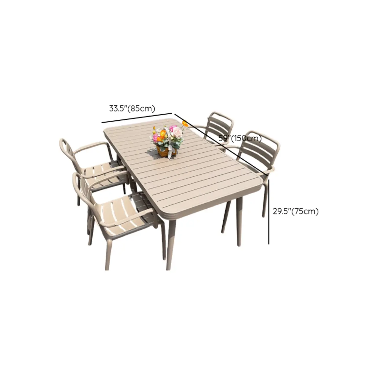 Rectangle Beige Modern Metal Outdoor Dining Set Image - 24 | homeyfad