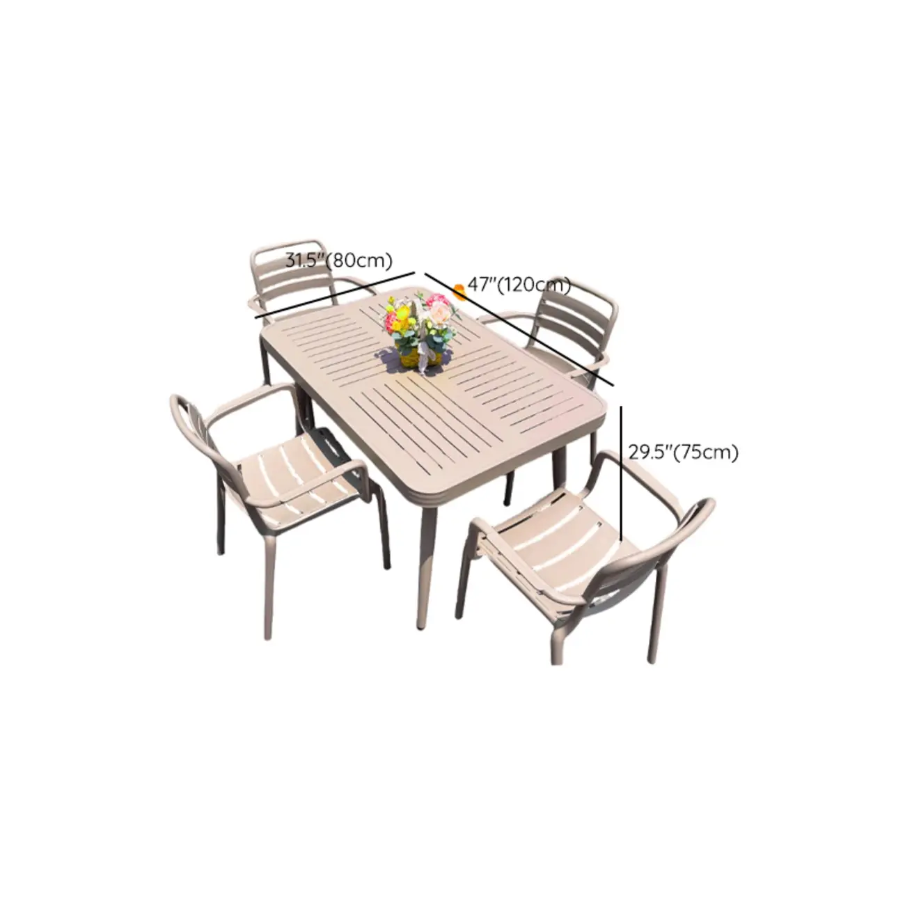 Rectangle Beige Modern Metal Outdoor Dining Set Image - 25 | homeyfad