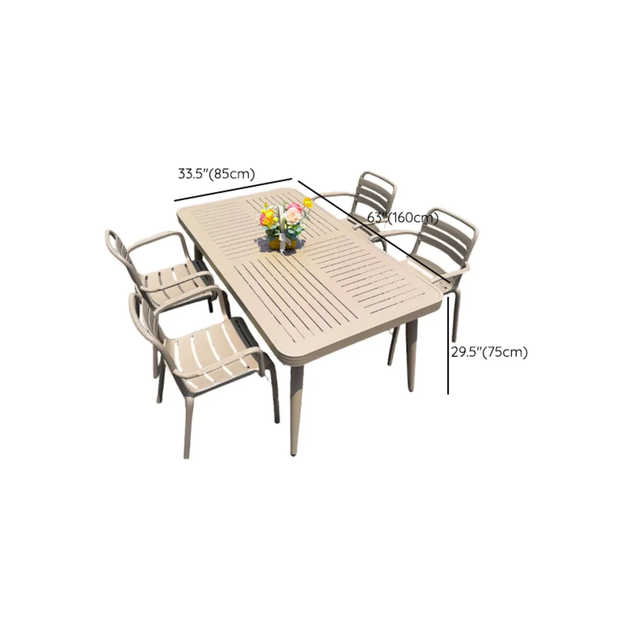 Rectangle Beige Modern Metal Outdoor Dining Set Image - 26 | homeyfad
