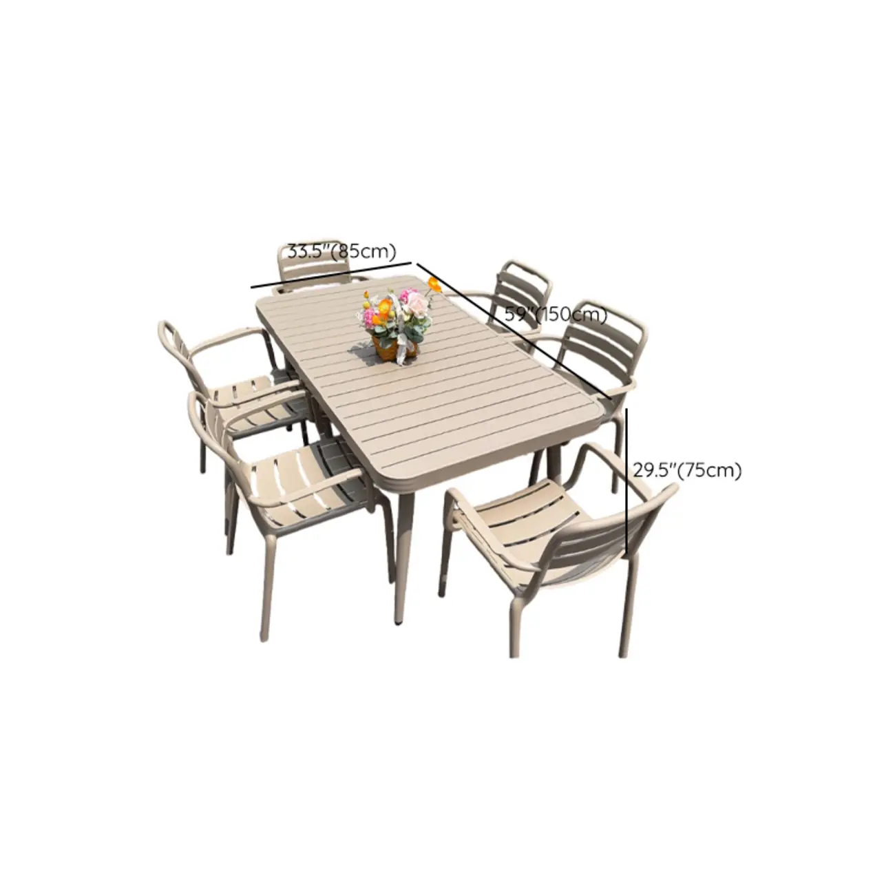 Rectangle Beige Modern Metal Outdoor Dining Set Image - 28 | homeyfad