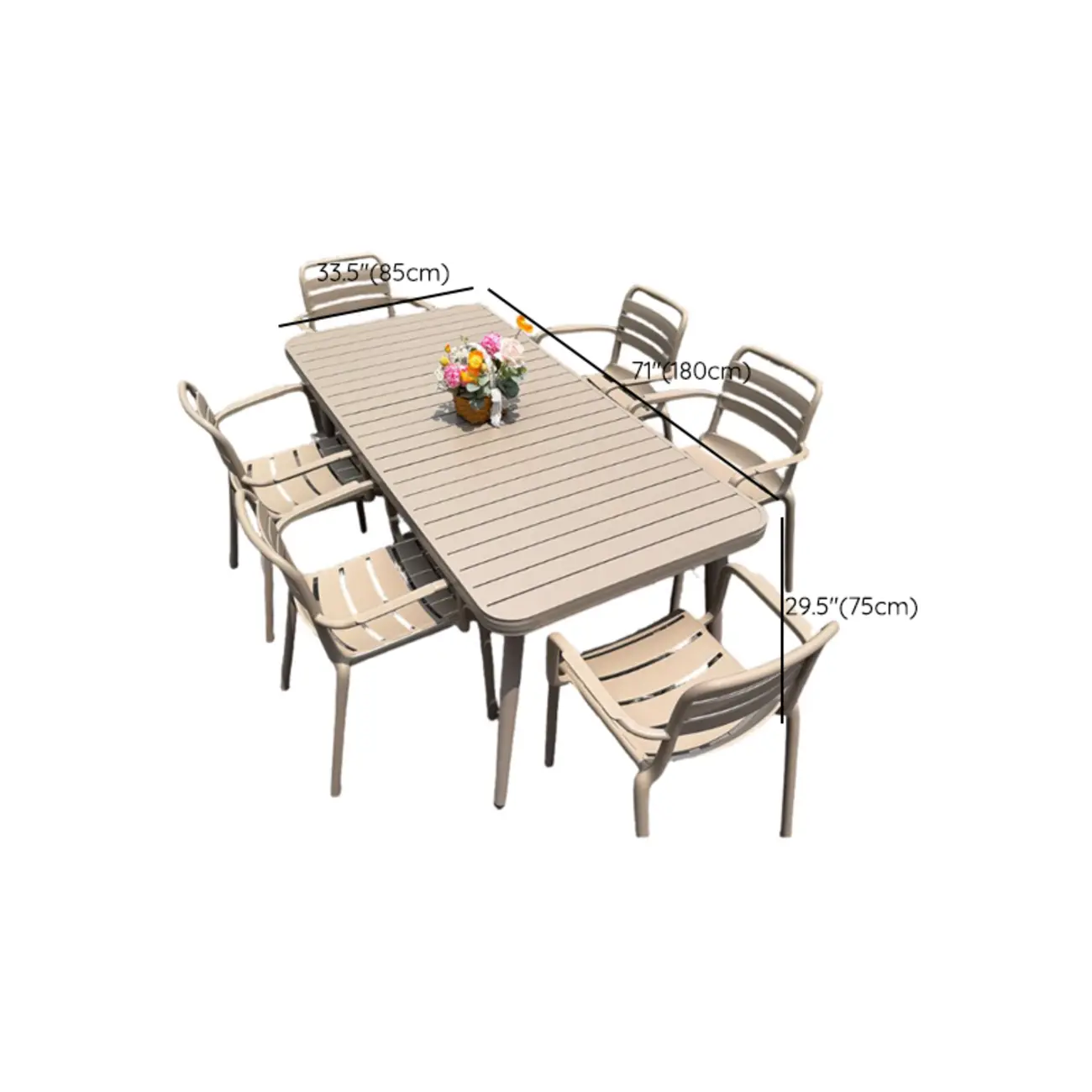 Rectangle Beige Modern Metal Outdoor Dining Set Image - 29 | homeyfad