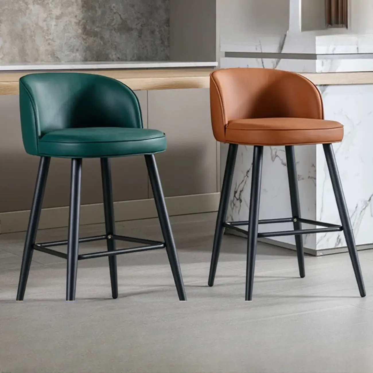 Counter Height Leather Bucket Glam Bar Stools Image - 1 | homeyfad