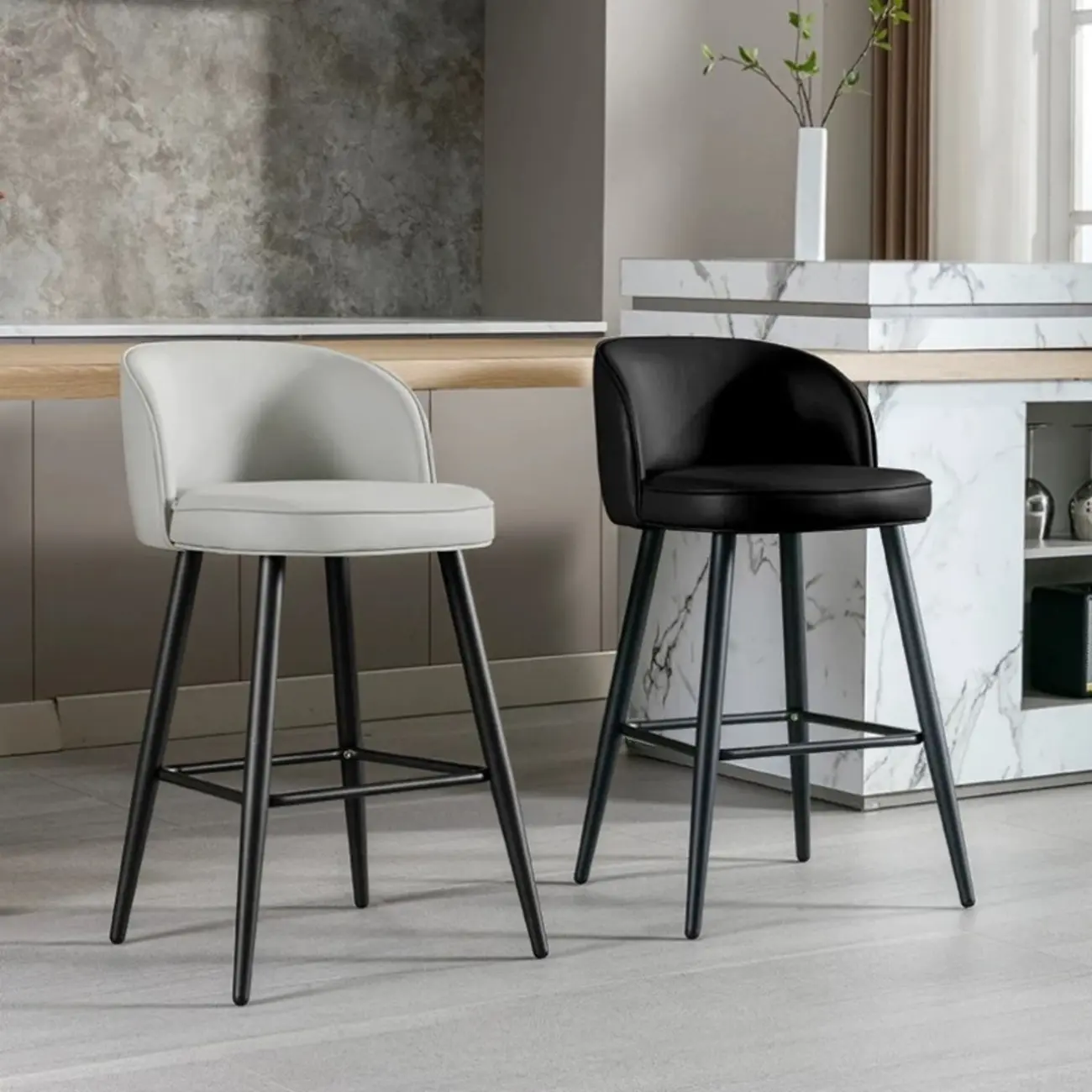 Counter Height Leather Bucket Glam Bar Stools Image - 3 | homeyfad