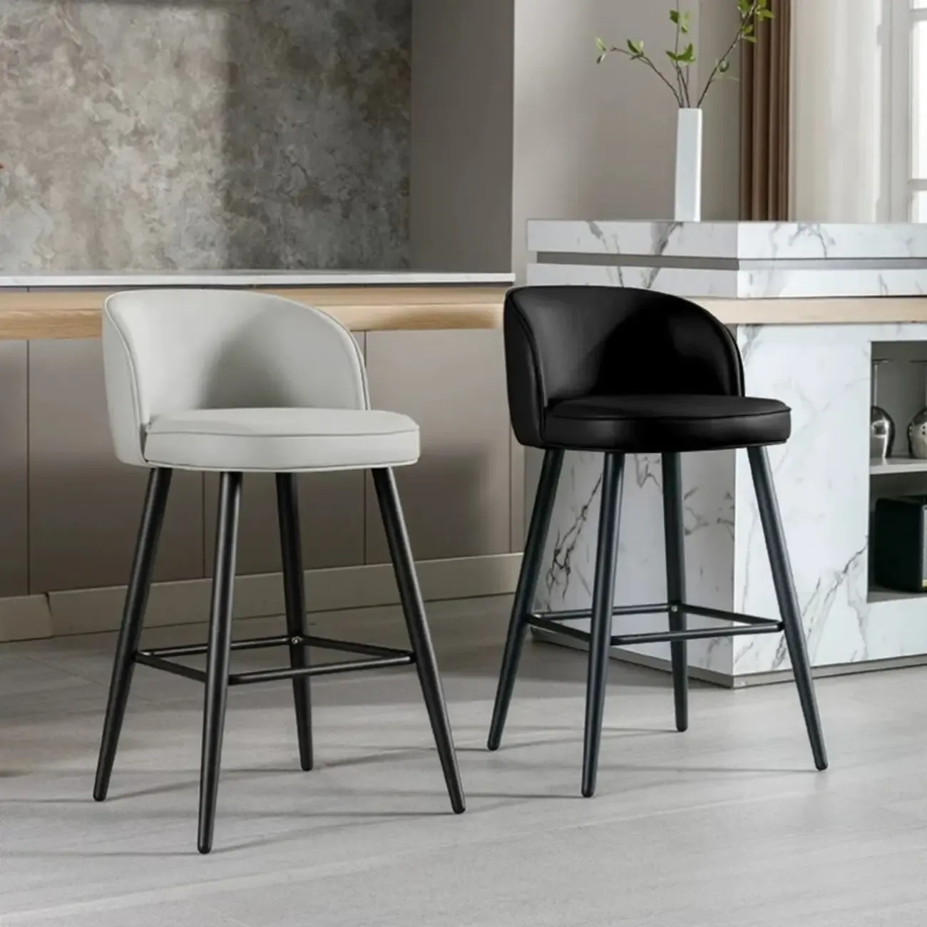 Counter Height Leather Bucket Glam Bar Stools Image - 3