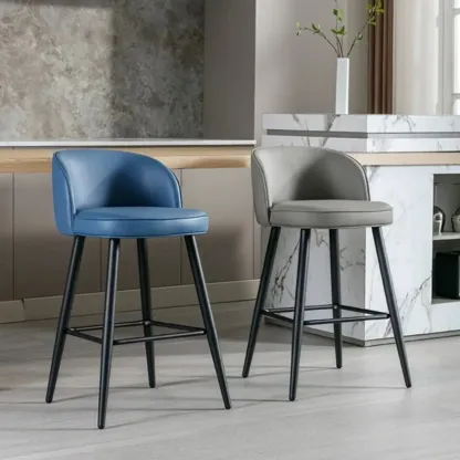 Counter Height Leather Bucket Glam Bar Stools Image - 4