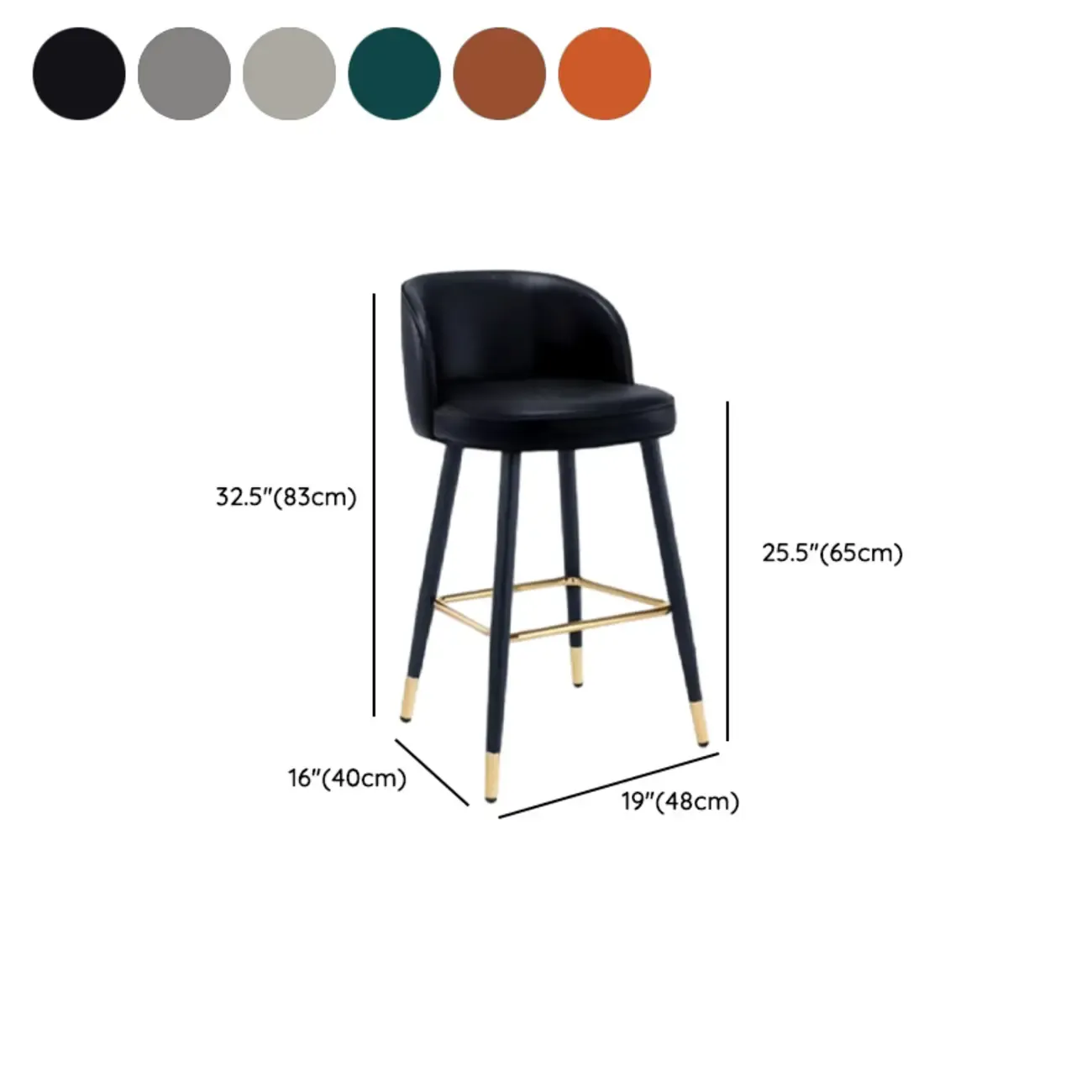 Counter Height Leather Bucket Glam Bar Stools #size