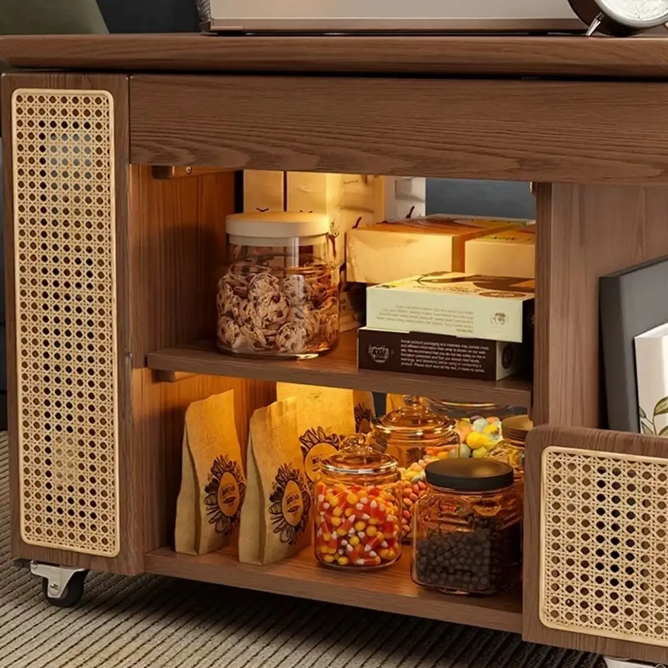 Swivel Tabletop Adjustable Wood Side Table with Wheels Image - 9