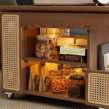 Swivel Tabletop Adjustable Wood Side Table with Wheels Image - 9