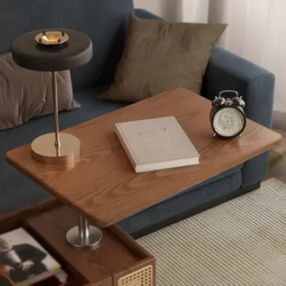 Swivel Tabletop Adjustable Wood Side Table with Wheels Image - 10