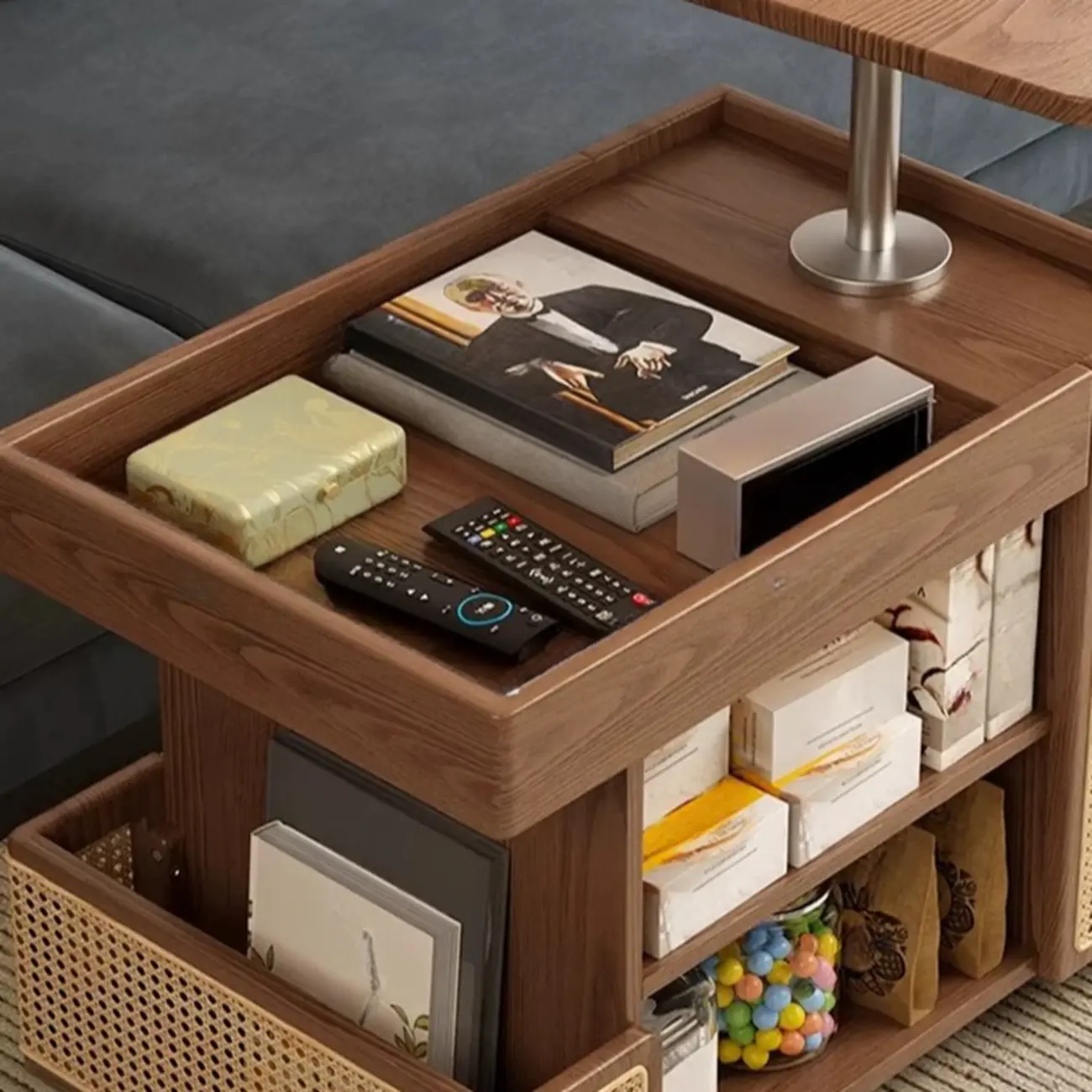 Swivel Tabletop Adjustable Wood Side Table with Wheels Image - 11 | homeyfad