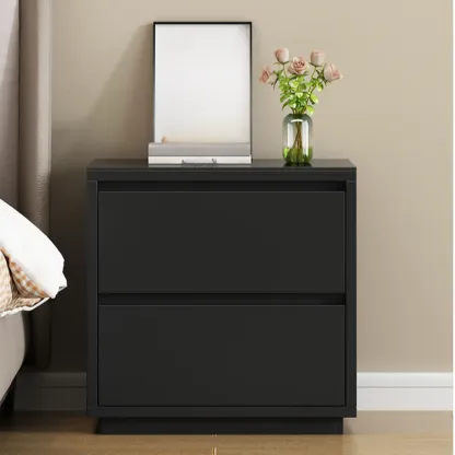 Wood Modern Narrow Two-Drawer Nightstand Image - 1