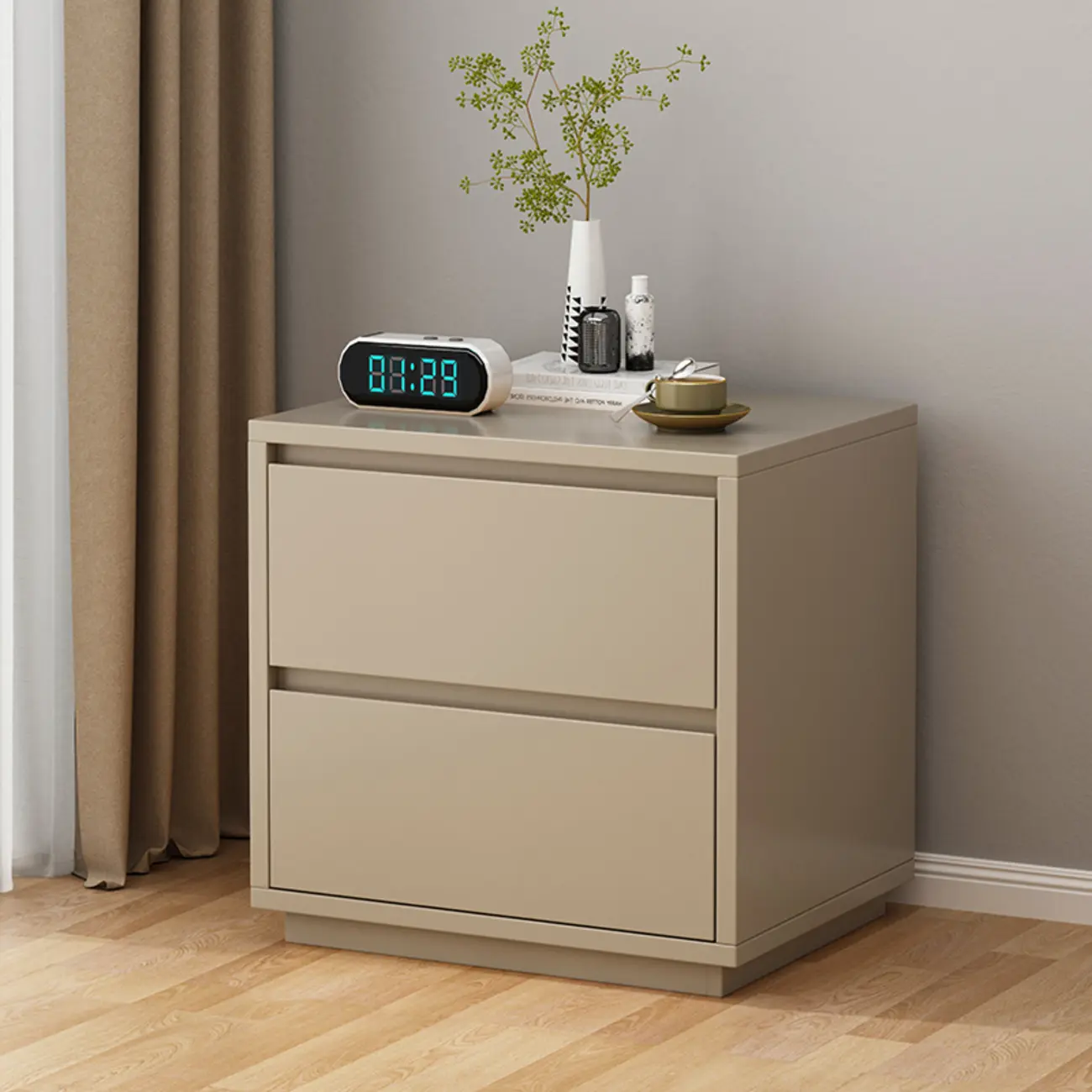 Wood Modern Narrow Two-Drawer Nightstand Image - 3 | homeyfad