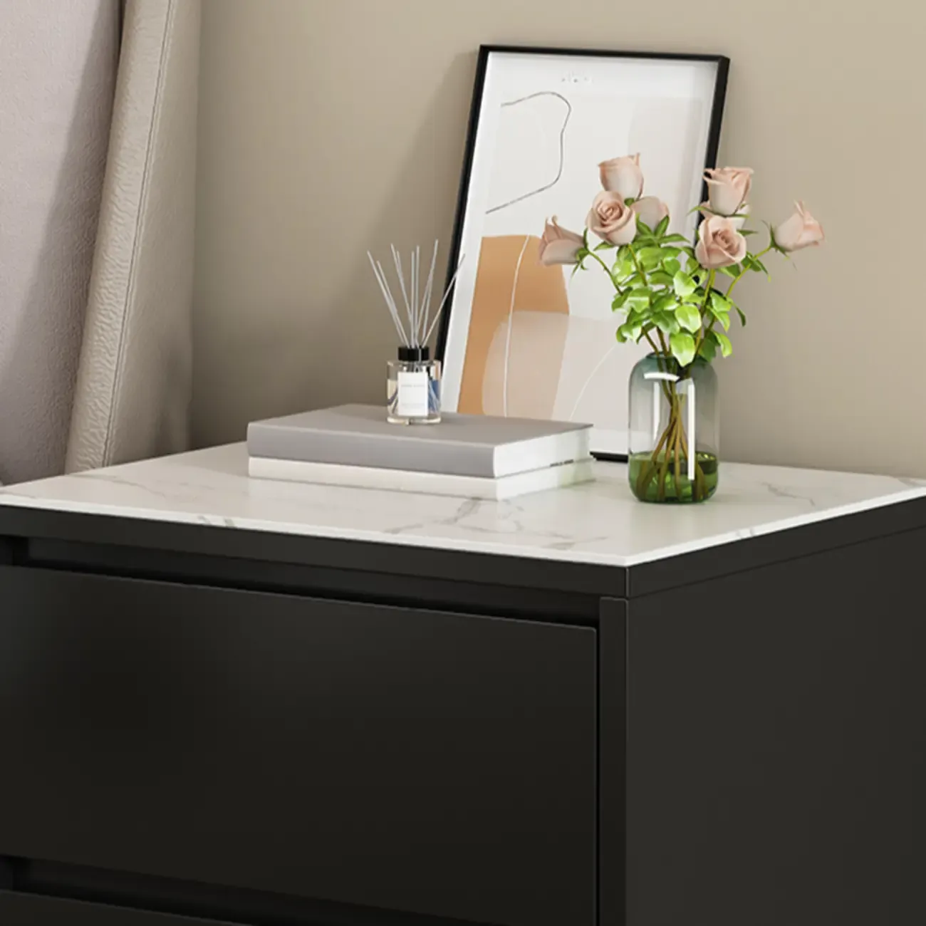Wood Modern Narrow Two-Drawer Nightstand Image - 4