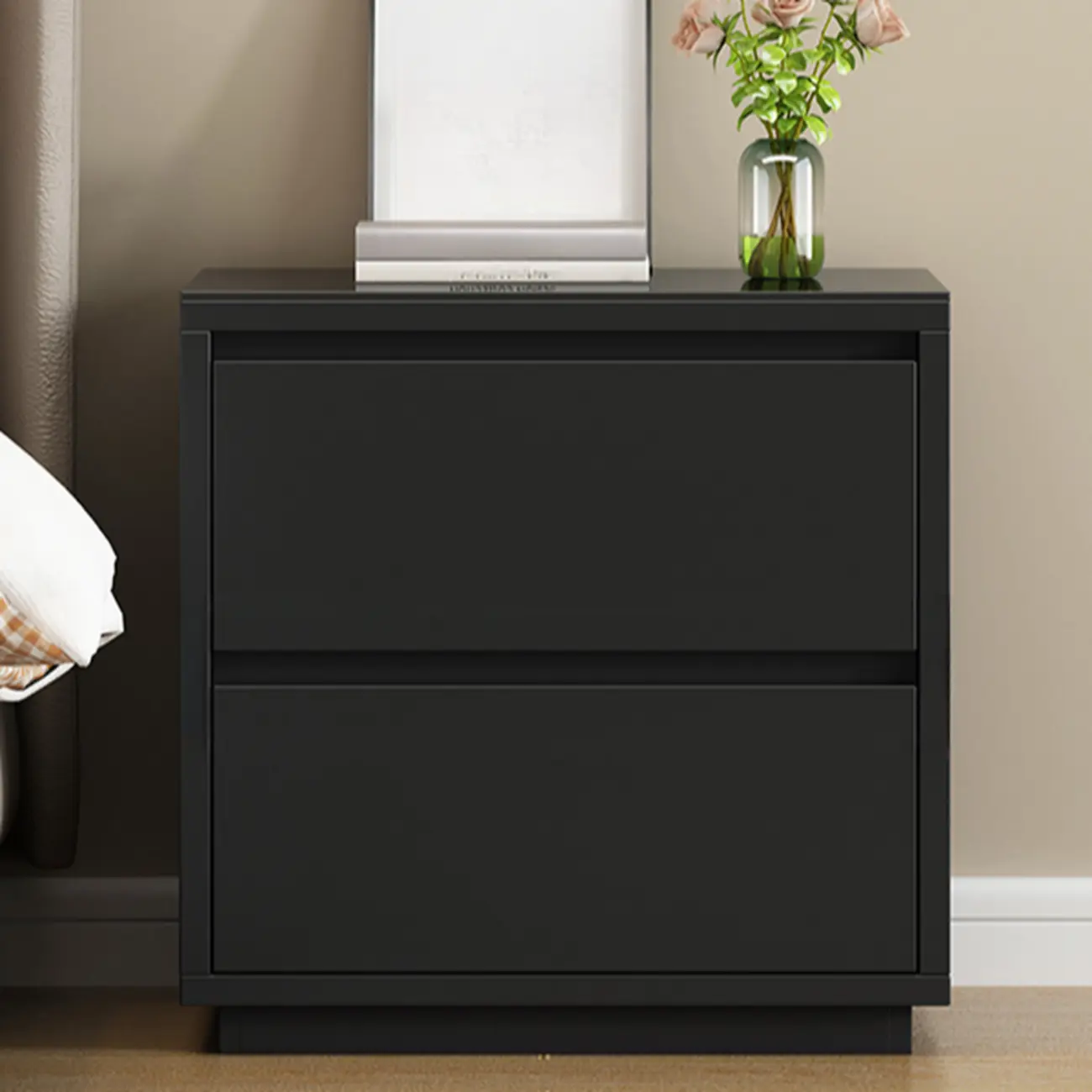 Wood Modern Narrow Two-Drawer Nightstand Image - 6 | homeyfad