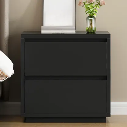 Wood Modern Narrow Two-Drawer Nightstand Image - 6