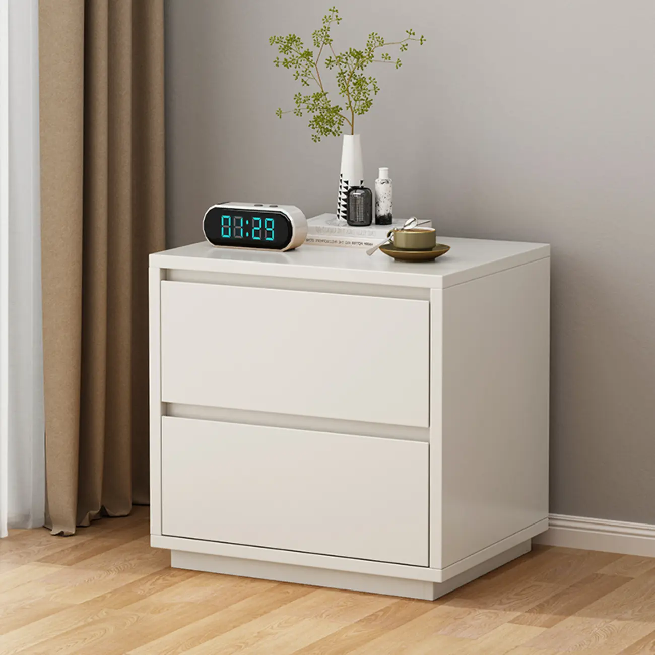 Wood Modern Narrow Two-Drawer Nightstand Image - 7 | homeyfad