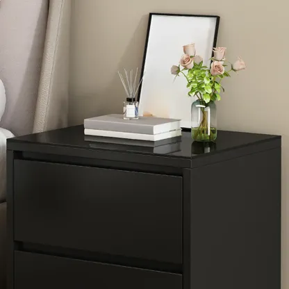 Wood Modern Narrow Two-Drawer Nightstand Image - 8