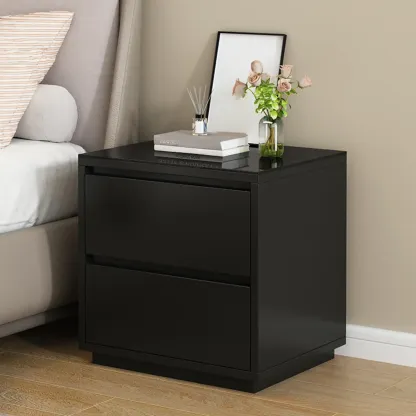 Wood Modern Narrow Two-Drawer Nightstand Image - 11