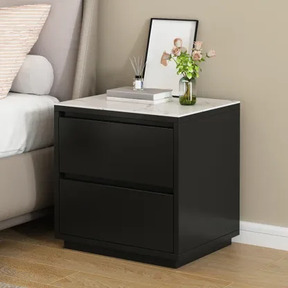 Wood Modern Narrow Two-Drawer Nightstand Image - 12