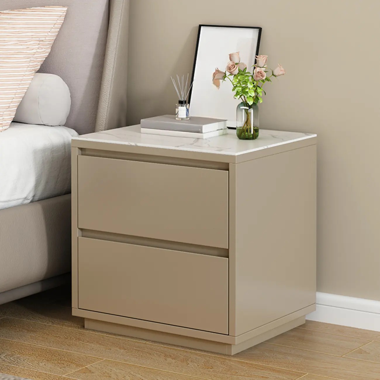 Wood Modern Narrow Two-Drawer Nightstand Image - 13 | homeyfad