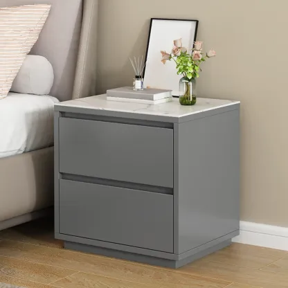 Wood Modern Narrow Two-Drawer Nightstand Image - 14