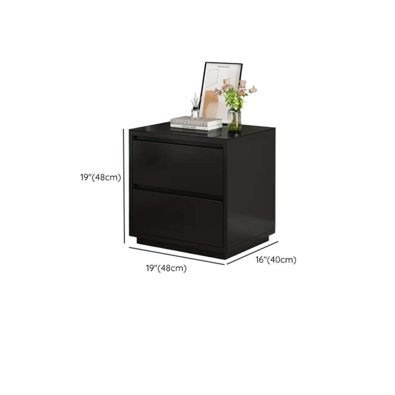 Wood Modern Narrow Two-Drawer Nightstand #size | homeyfad