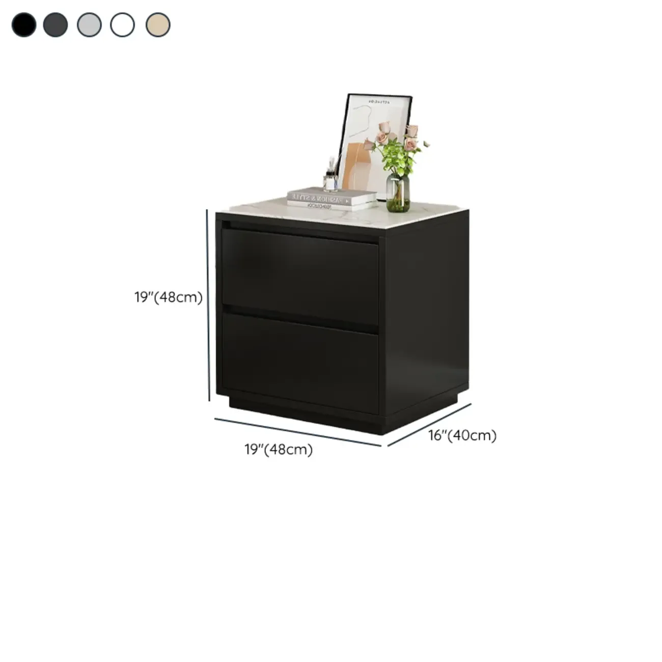 Wood Modern Narrow Two-Drawer Nightstand Image - 18