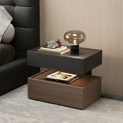 Industrial 2-tier Light Wood Nightstand with Open Storage Image - 1