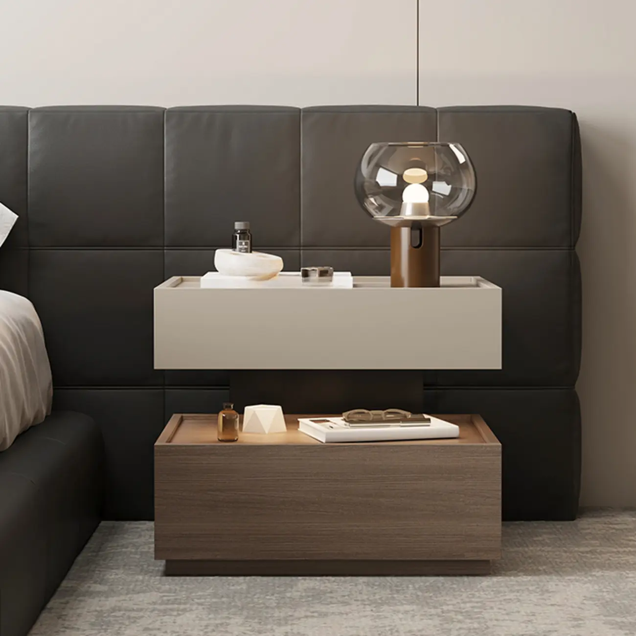 Industrial 2-tier Light Wood Nightstand with Open Storage Image - 5 | homeyfad