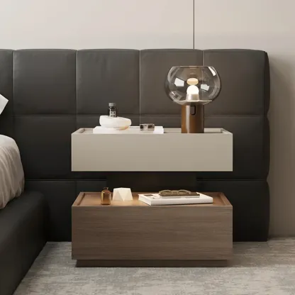 Industrial 2-tier Light Wood Nightstand with Open Storage Image - 5