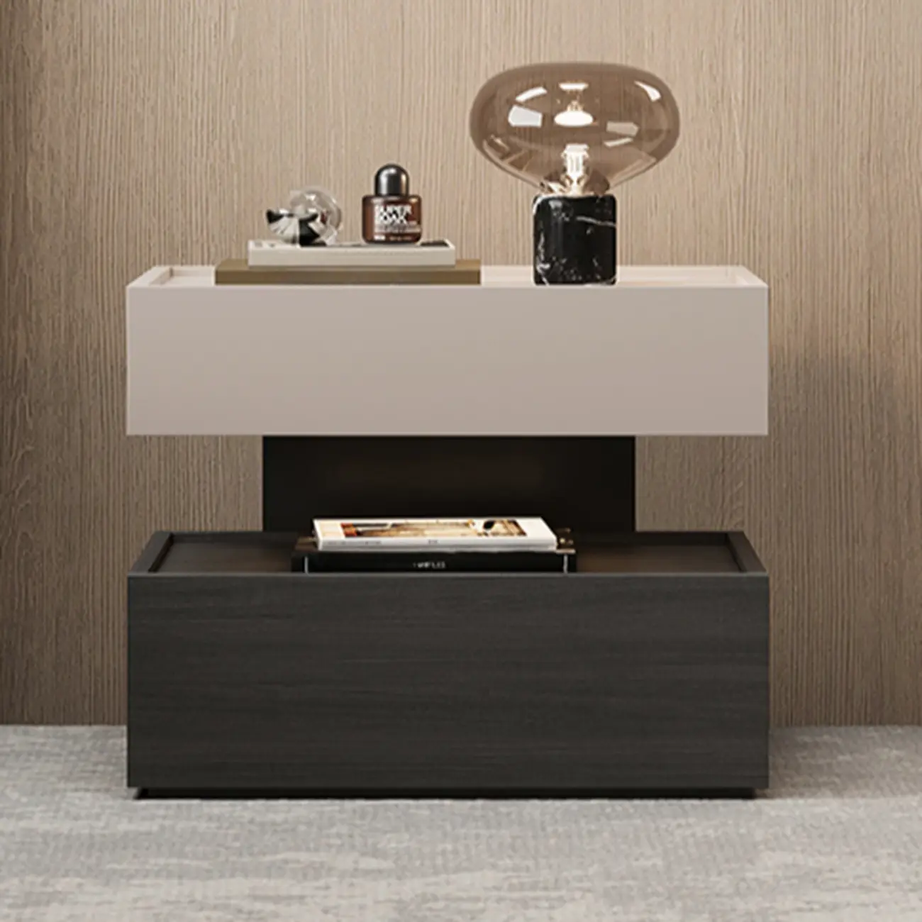 Industrial 2-tier Light Wood Nightstand with Open Storage Image - 3 | homeyfad