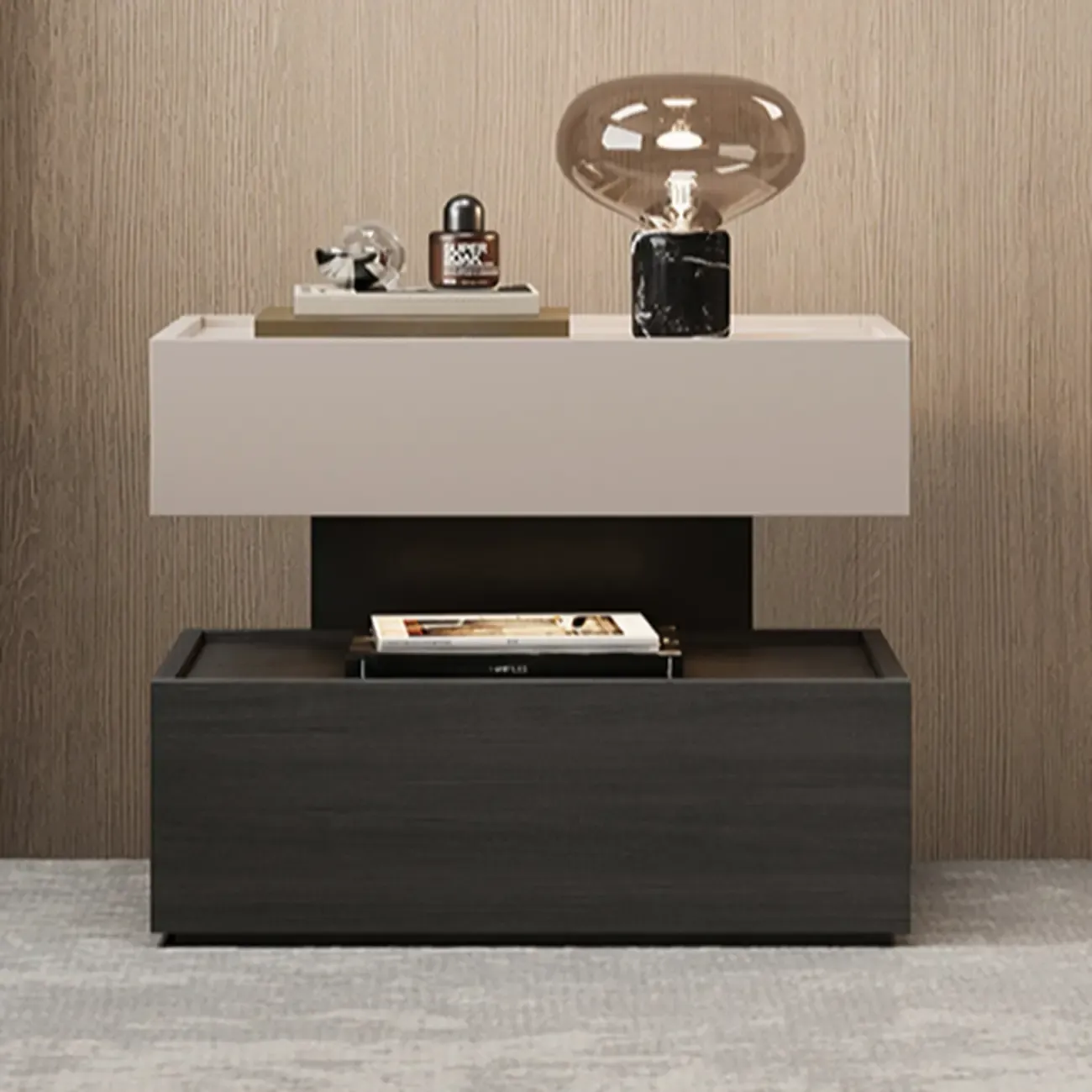 Industrial 2-tier Light Wood Nightstand with Open Storage Image - 3