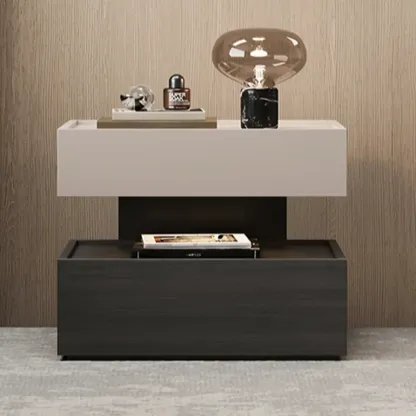 Industrial 2-tier Light Wood Nightstand with Open Storage Image - 3