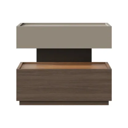 Industrial 2-tier Light Wood Nightstand with Open Storage Image - 8