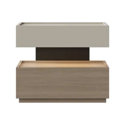 Industrial 2-tier Light Wood Nightstand with Open Storage Image - 14