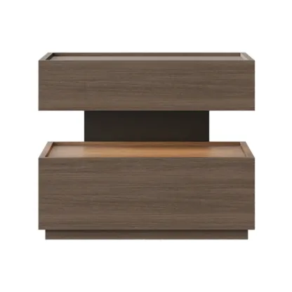 Industrial 2-tier Light Wood Nightstand with Open Storage Image - 20