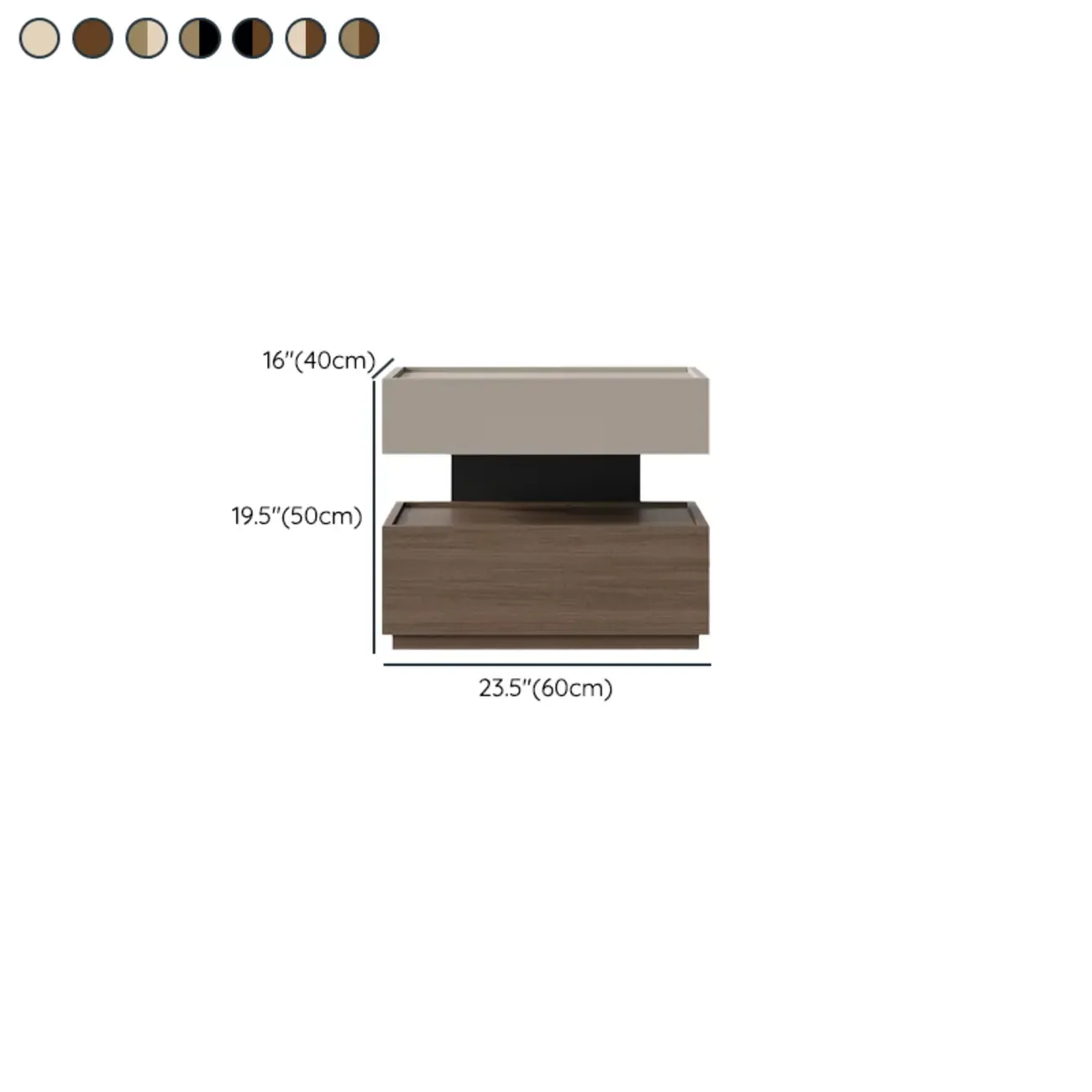 Industrial 2-tier Light Wood Nightstand with Open Storage #size